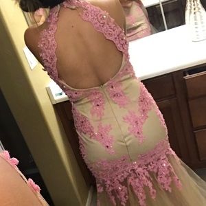 Pink and nude prom dress